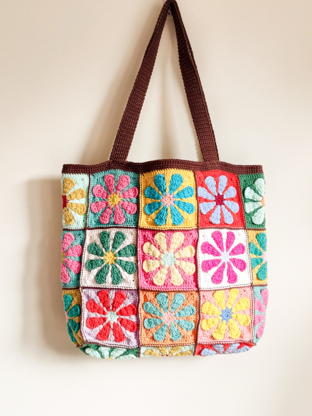 Handmade Multicolor Crochet Flower Tote Bag,Market Slouchy Bag